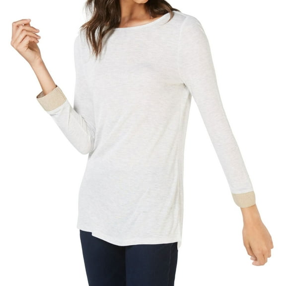 I.N.C Womens Shimmer Cuff Pullover Blouse, Grey, Large