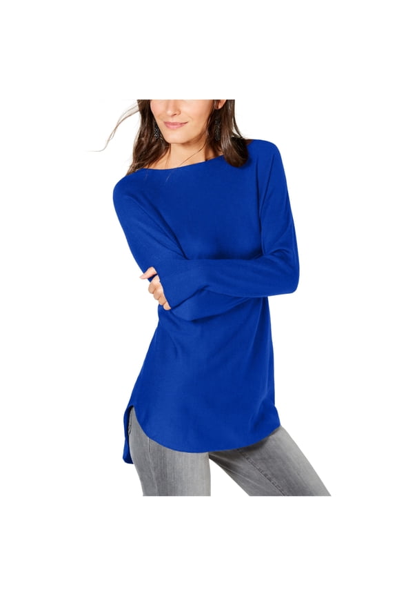 I-N-C Womens Shirttail Knit Sweater, Blue, X-Small