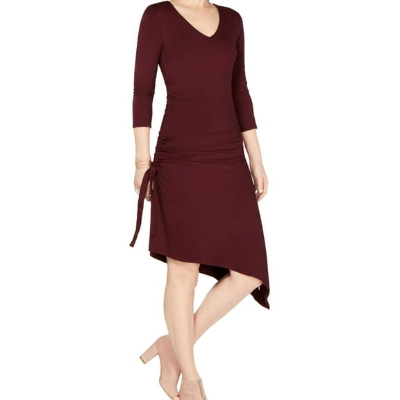 I-N-C Womens Side Ruched Asymmetrical Dress, Red, Large