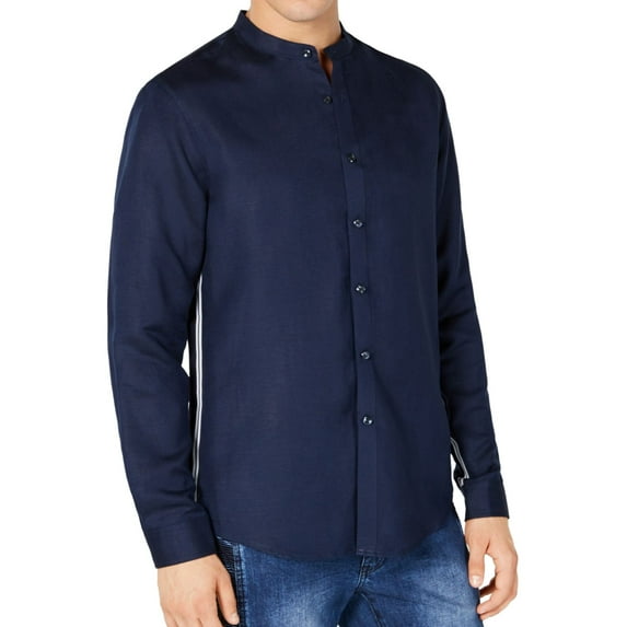 I.N.C Womens Side Stripe Button Up Shirt, Blue, Small