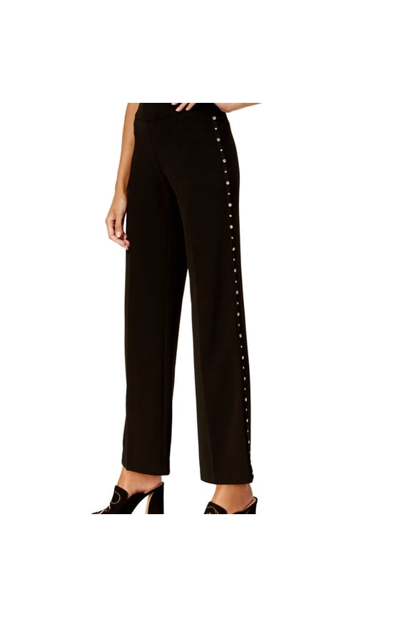 I.N.C Womens Side Stud Casual Wide Leg Pants, Black, 0