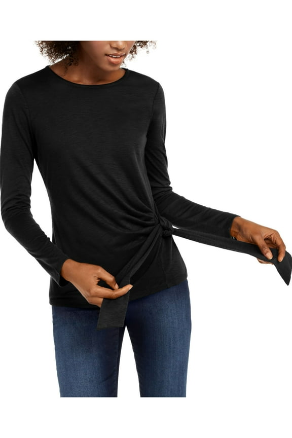 I.N.C Womens Side Tie Pullover Blouse, Black, X-Small