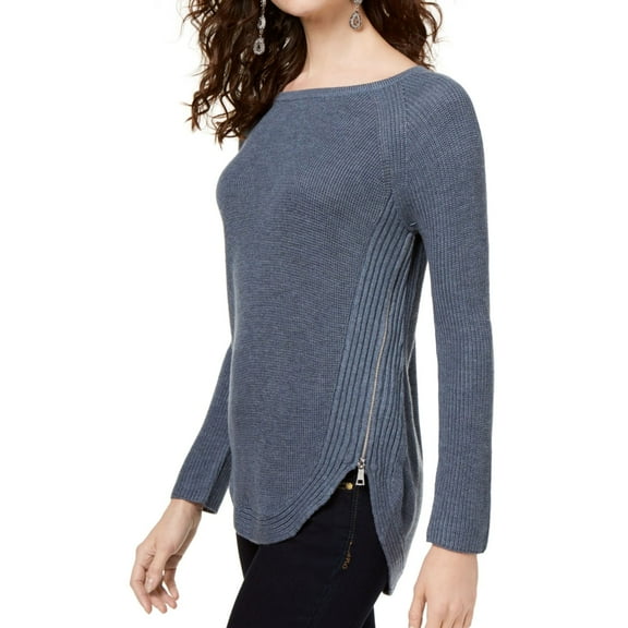 I.N.C Womens Side Zip Pullover Sweater, Blue, Large