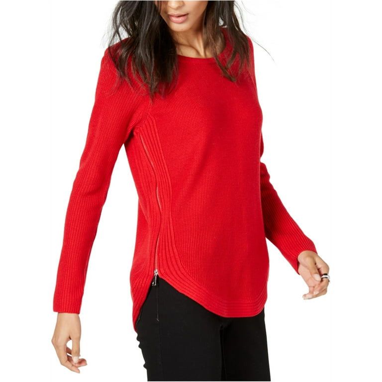 I N C Womens Side Zip Pullover Sweater Red Large Walmart