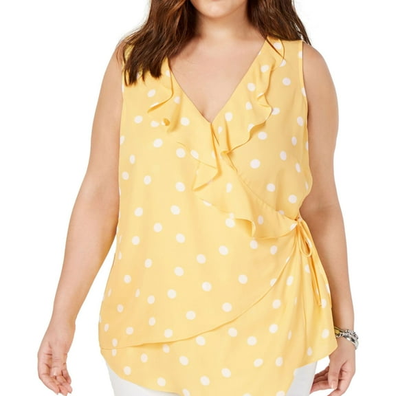 I.N.C Womens Sleeveless Wrap Blouse, Yellow, Plus Size, 0X