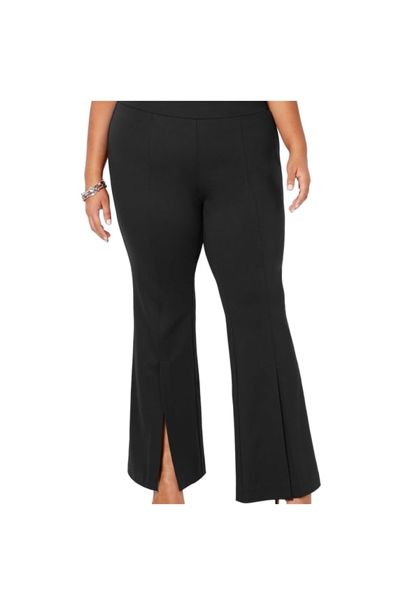 I.N.C Womens Slit Front Stretch Casual Trouser Pants, Black, Plus Size, 24W
