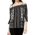 thumbnail image 1 of I.N.C Womens Smocked Knit Blouse, Black, Large, 1 of 1