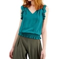thumbnail image 1 of I.N.C Womens Smocked Ruffled Blouse, Green, Small, 1 of 1