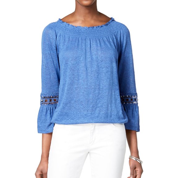 I.N.C Womens Smocked Tunic Blouse, Blue, XX-Large