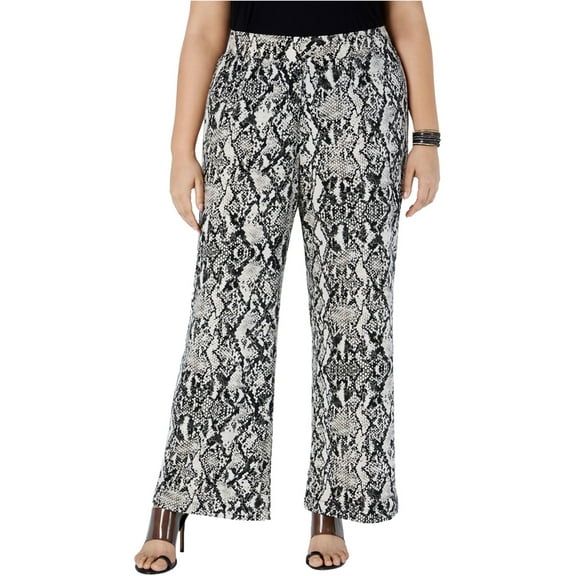 I-N-C Womens Snake Print Casual Wide Leg Pants, Black, 3X