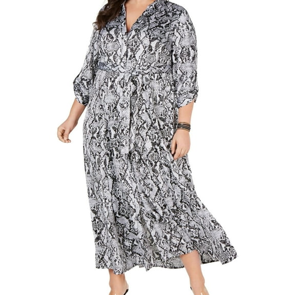 I.N.C Womens Snake Print Maxi Dress, Black, Plus Size, 16W