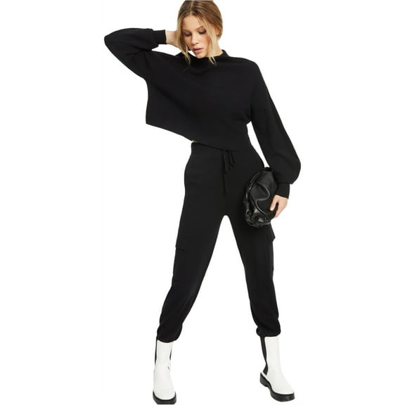 I.N.C Womens Solid Knit Sweater, Black, Large