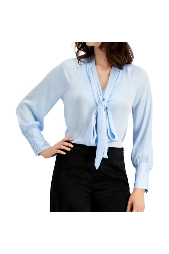 I.N.C Womens Solid Pullover Blouse, Blue, Medium