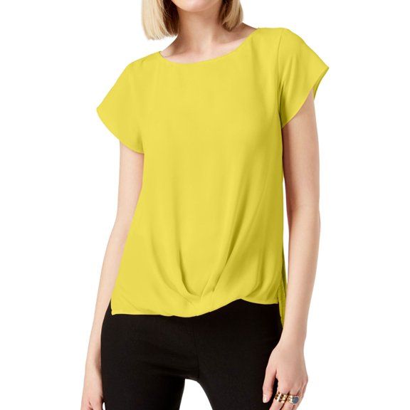 I.N.C Womens Solid Pullover Blouse, Yellow, Large