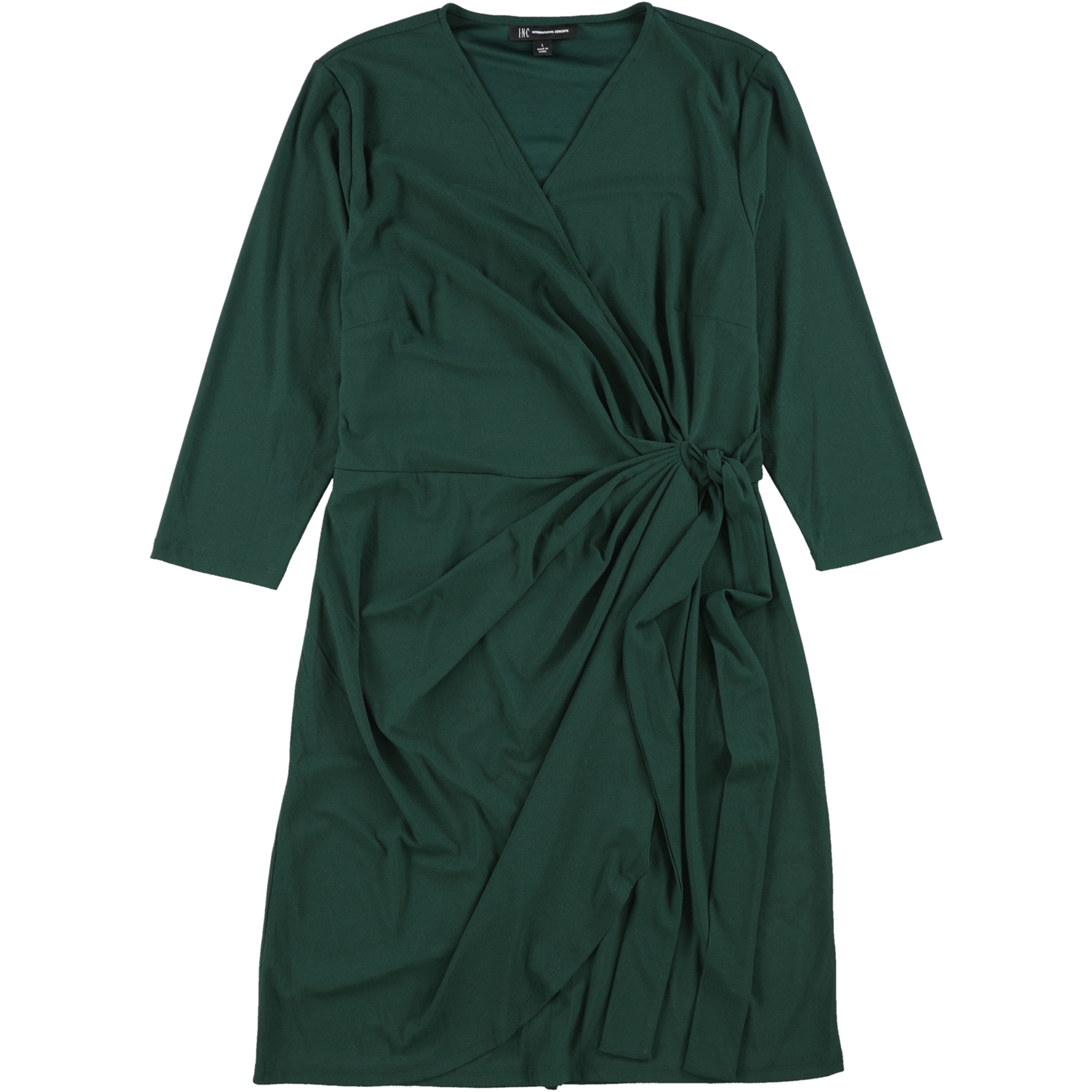 I-N-C Womens Solid Wrap Dress, Green, Large - image 1 of 1