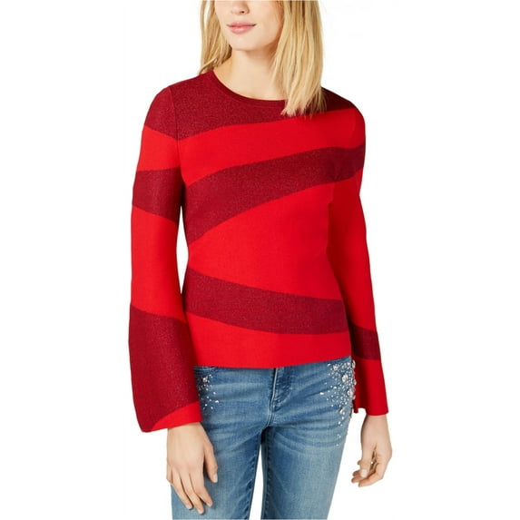 I.N.C Womens Spliced Stripes Pullover Sweater, Red, Medium