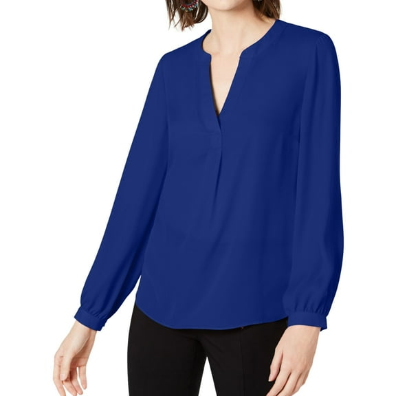 I.N.C Womens Split Neck Pullover Blouse, Blue, Medium