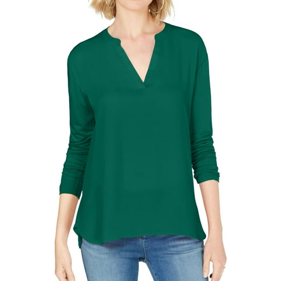 I.N.C Womens Split Neck Pullover Blouse, Green, Large