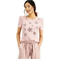 thumbnail image 1 of I-N-C Womens Star-Print Puff-Sleeve Embellished T-Shirt, Pink, Large, 1 of 1