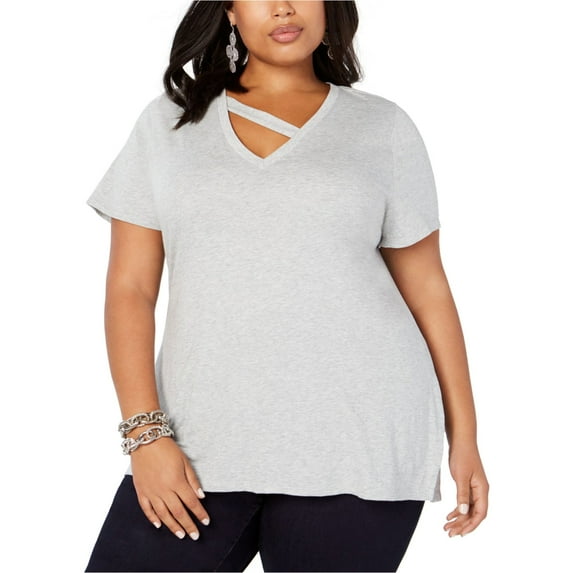 I.N.C Womens Strap Basic T-Shirt, Grey, Plus Size, 1X