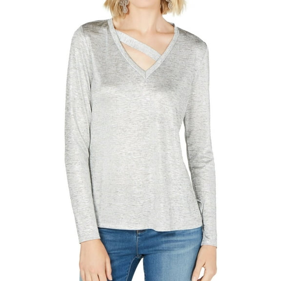 I.N.C Womens Strap Detail Pullover Blouse, Metallic, X-Large