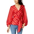 thumbnail image 1 of I-N-C Womens Stripe Shop Wrap Blouse, Red, X-Large, 1 of 3