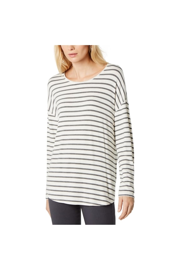 I-N-C Womens Striped Basic T-Shirt, Grey, XX-Large