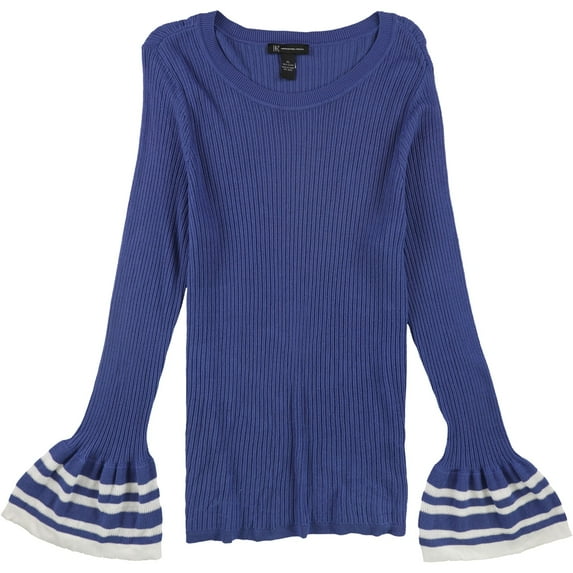I.N.C Womens Striped Bell Sleeves Pullover Sweater, Blue, X-Large