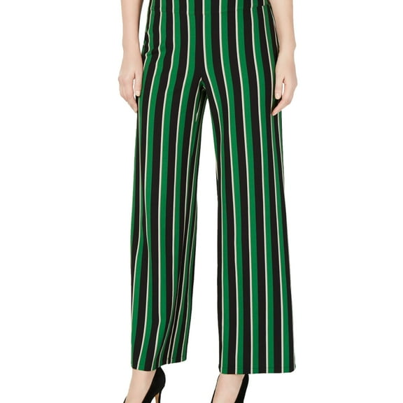 I.N.C Womens Striped Casual Wide Leg Pants, Green, Large