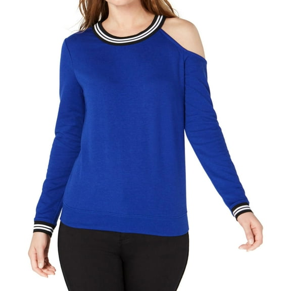 I.N.C Womens Striped Cold Shoulder Sweatshirt, Blue, Medium