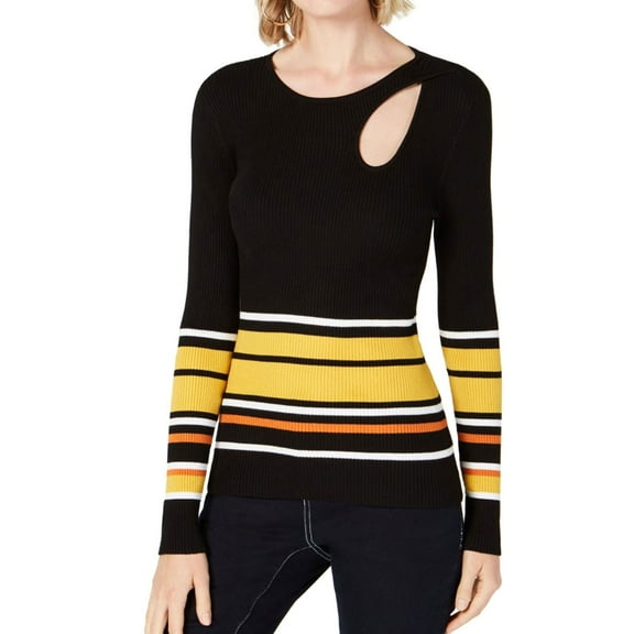 I.N.C Womens Striped Cutout Pullover Sweater, Black, X-Large