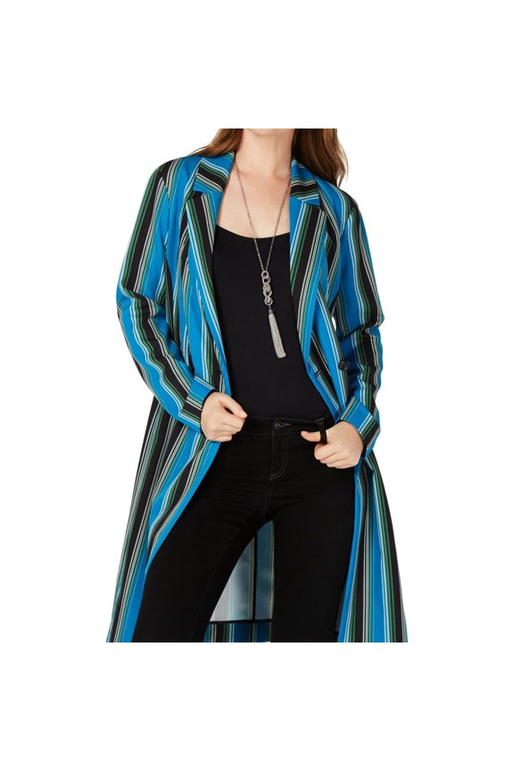 I-N-C Womens Striped Long Belted Trench Coat, Multicoloured, X-Small
