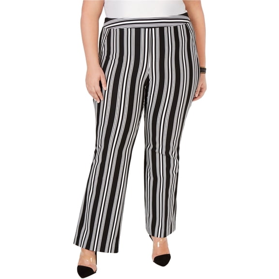 I.N.C Womens Striped Ponte Casual Trouser Pants, Black, Plus Size, 20W