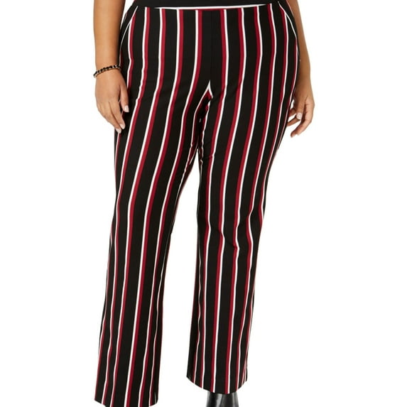 I.N.C Womens Striped Ponte-Knit Casual Wide Leg Pants, Red, Plus Size, 24W