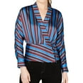 thumbnail image 1 of I.N.C Womens Striped Wrap Blouse, Blue, Large, 1 of 2