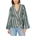 thumbnail image 1 of I-N-C Womens Striped Wrap Blouse, Blue, X-Large, 1 of 2