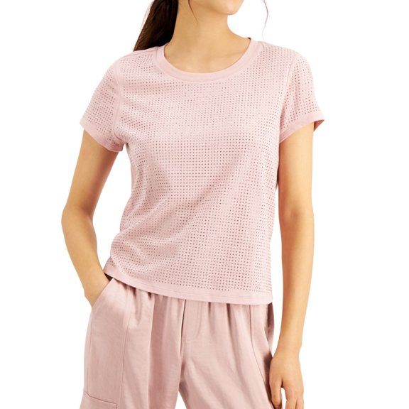 I.N.C Womens Studded Embellished T-Shirt, Pink, Medium