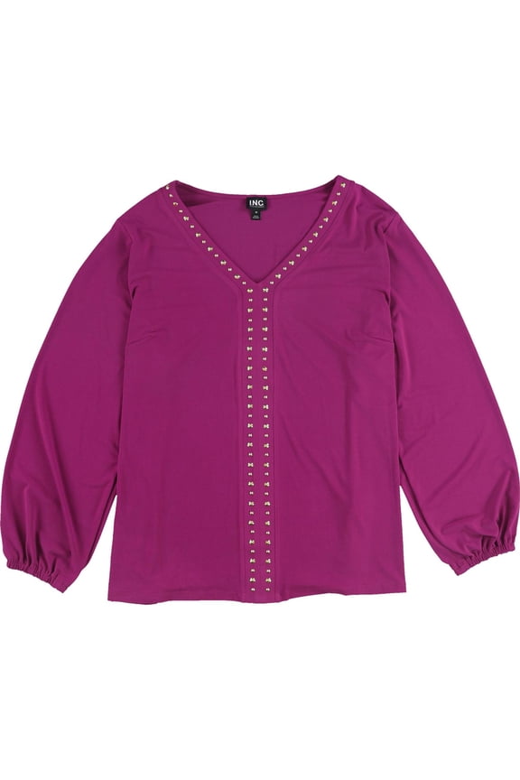 I.N.C Womens Studded Knit Blouse, Purple, Plus Size, 3X