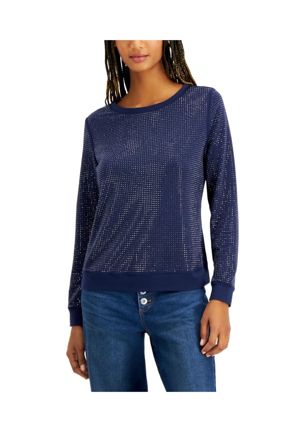I.N.C Womens Studded Sweatshirt, Blue, Small