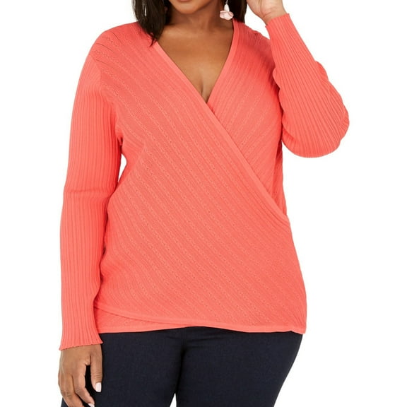 I-N-C Womens Surplice Pullover Sweater, Orange, 0X