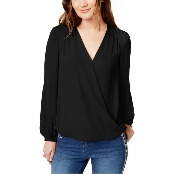 I.N.C Womens Surplice Wrap Blouse, Black, Small