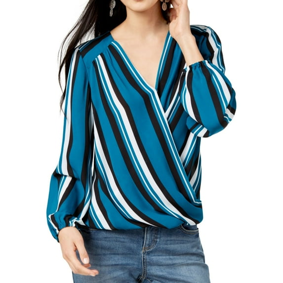 I.N.C Womens Surplice Wrap Blouse, Blue, X-Small