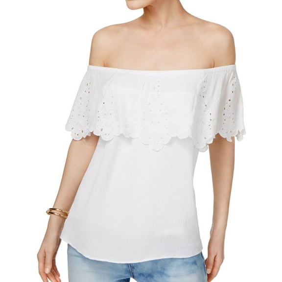 I.N.C Womens TEXtured Off the Shoulder Blouse, White, Medium