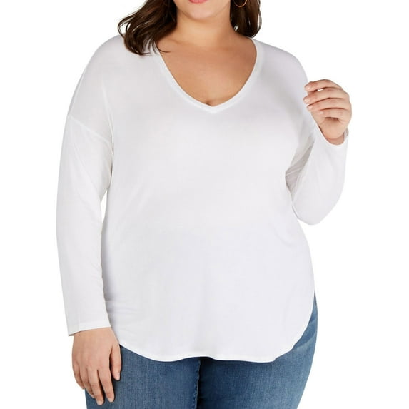 I.N.C Womens Tail Basic T-Shirt, White, Plus Size, 2X