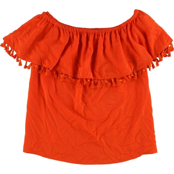 I.N.C Womens Tassle-trim Off the Shoulder Blouse, Orange, Medium