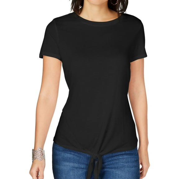 I.N.C Womens Tie-Front Basic T-Shirt, Black, Small