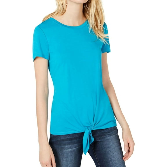 I.N.C Womens Tie-Front Basic T-Shirt, Blue, Medium