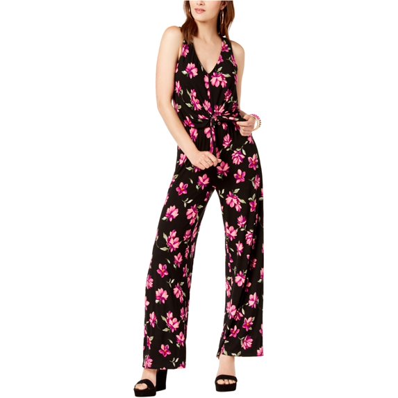 I-N-C Womens Tie Front Jumpsuit, Black, Large