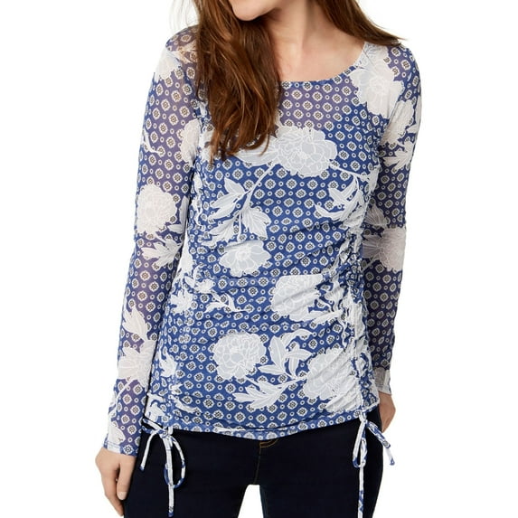 I.N.C Womens Tie-Front Pullover Blouse, Blue, Small