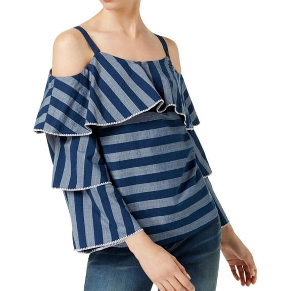 I.N.C Womens Tiered-Sleeve Knit Blouse, Blue, XX-Large